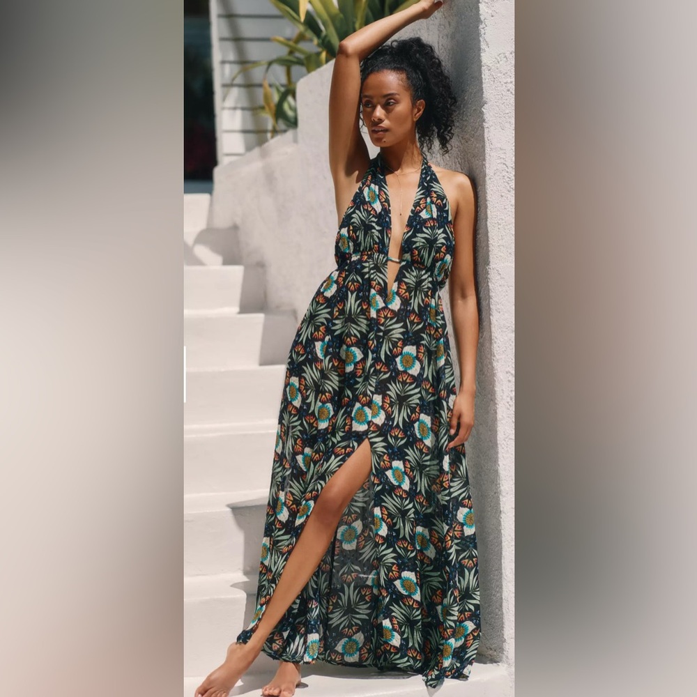Anthropologie Tropical Print Halter Dress